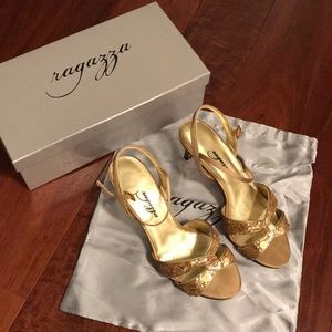 Ragazza Gold Sequin & Leather Party Heels